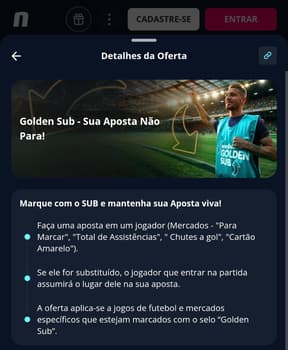 Captura de tela exibe o banner do Golden Sub na Novibet.