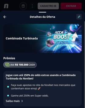 Captura de tela mostra a Combinada Turbinada na Novibet.