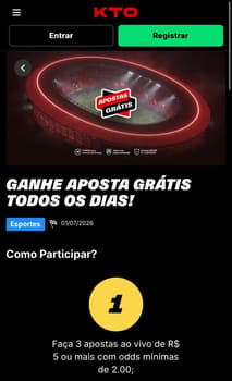 Captura de tela da promoção de apostas grátis na plataforma que mais paga KTO.