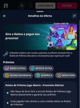 Captura de tela da Roleta de Prêmios da Novibet.