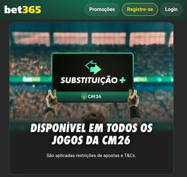 Captura de tela do recurso Substituição+ da bet365.
