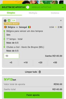 Captura de tela de uma aposta esportiva na F12 Bet.