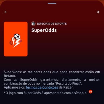 Captura da tela de SuperOdds com o código Betano ativado no cadastro.