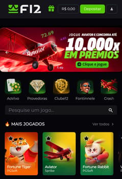 Captura de tela da página inicial do cassino da F12 Bet.