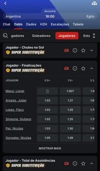 Captura da tela de apostas na Superbet, um dos melhores sites de apostas na Copa do Mundo.