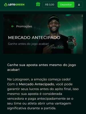 Captura da tela do Mercado Antecipado da Lotogreen, casa com apostas no Campeonato Mineiro.