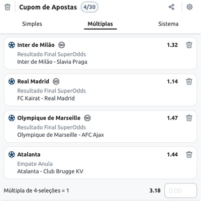 Exemplo de aposta múltipla com empate anula aposta na Betano.