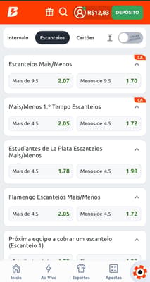 Capura de tela apostas em escanteio over/under