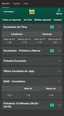Captura de tela referente a escanteios.