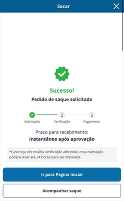Captura de tela mostra o pedido de saque com o Sportingbet Pix