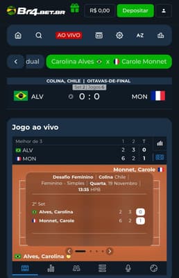 Captura de tela de aposta em tênis na BR4Bet