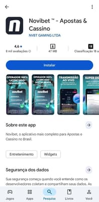 Aplicativo da Novibet para download na Google Play Store
