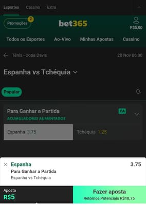 Captura de tela do Cupom de Apostas com aposta em tênis na bet365