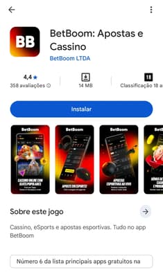 Captura de tela da página do app BetBoom na loja Play Store.