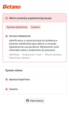 Captura de tela mostra o histórico de quando a Betano está fora do ar.