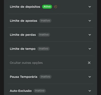 Captura de tela das ferramentas de jogo responsável que provam que a Esportiva Bet é confiável.