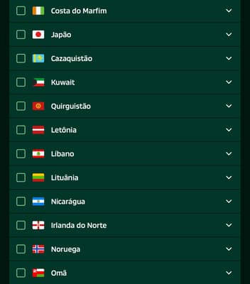 Captura de tela mostra ligas de futebol disponíveis na Lotogreen.