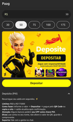 Captura da tela de depósitos com Pix na Energia Bet.