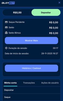 Captura da tela de pagamentos com Pix na Oley Bet.