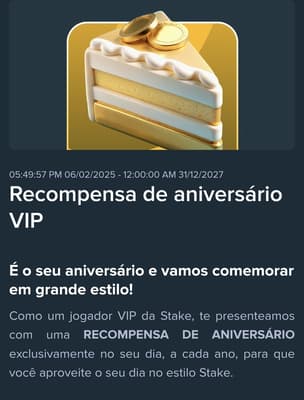 Captura de tela da oferta de Presente de Aniversário disponível na página oficial da Stake.