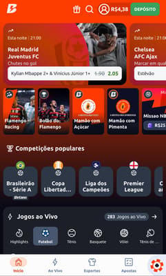 Captura da tela inicial da plataforma de 5 reais Betano.