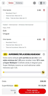Captura de tela do bilhete de apostas feito com Bet Builder na Superbet.