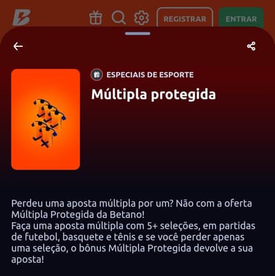 Captura de tela da oferta Múltipla Protegida Betano.