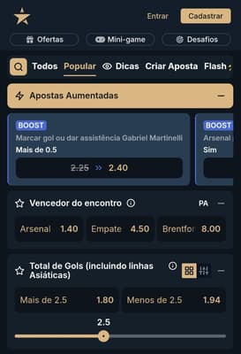 Captura de tela de um dos jogos do Campeonato Inglês na EstrelaBet com boost de odds.
