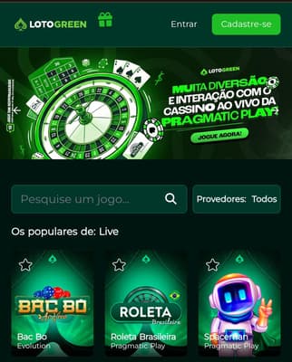 Captura de tela da página inicial do cassino ao vivo da Lotogreen