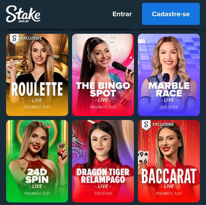 Captura de tela da página inicial do cassino ao vivo da Stake