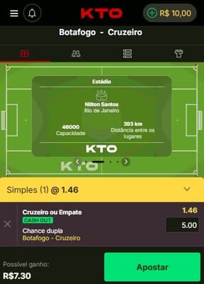Captura da tela de apostas da KTO com odds atualizadas para o Brasileirão 2026.