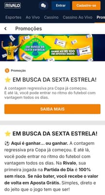 Captura de tela da promoção Em Busca da Sexta Estrela no site oficial da Rivalo com os detalhes do funcionamento.