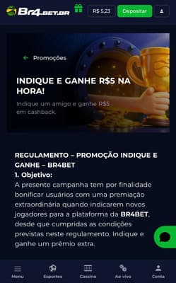 Captura de tela da plataforma que mais paga BR4BET.