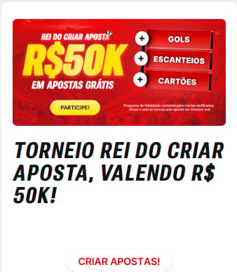 Captura de tela com o Torneio Rei do Criar aposta valendo R$50 mil na Superbet
