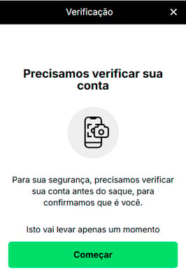 Verificação de identidade da KTO antes do saque