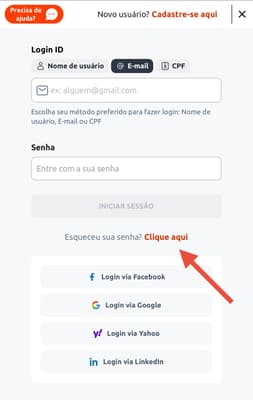 Captura da tela recuperação de senha na Betano.