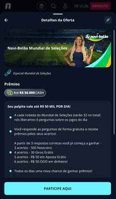 Captura de tela do Novi-Bolão na Copa do Mundo na Novibet.
