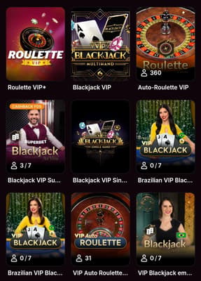 Captura de tela das salas VIPs da Superbet Cassino