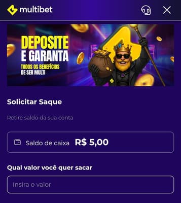 Captura de tela da página de depósito da Multibet