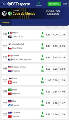Captura de tela mostra jogos com Pagamento Antecipado em apostas no futebol na BETesporte.