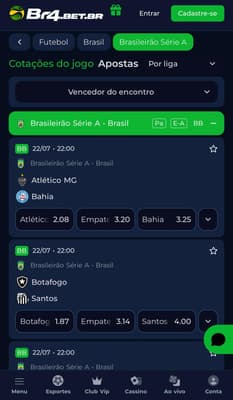 Captura da tela que exibe a função Empate Anula em apostas no futebol na BR4BET.
