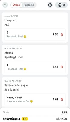 Captura de tela de uma aposta múltipla com Pagamento Antecipado na Superbet