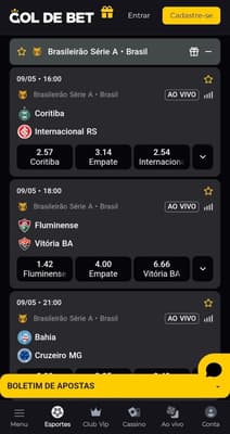 Captura de tela das apostas no Campeonato Brasileiro 2026 na Gol de Bet.