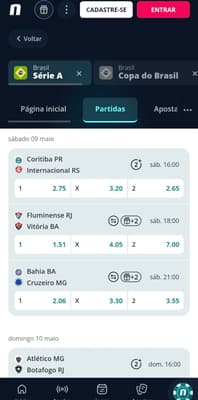 Captura de tela das opções de apostas no Brasileirão 2026 com os jogos da semana.