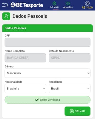 Captura de tela da página de pagamento da BETesporte.