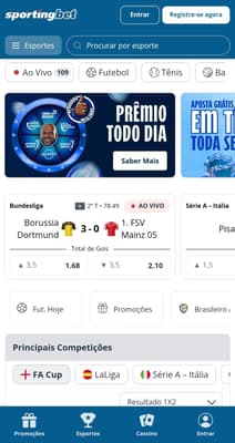 Captura de tela da página inicial da Sportingbet, uma das melhores casas de apostas do Brasil com os jogos em destaque.