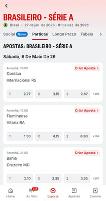 Captura de tela dos jogos do Brasileirão para apostar na Superbet.
