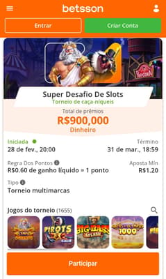 Captura de tela do super Desafio de Slots da Betsson para o Gates of Olympus.