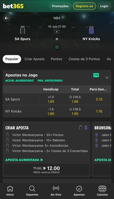 Captura de tela feita no dia 09/06/2026 exibe o mercado de handicap na bet365 na NBA com odds referentes ao momento de captura.