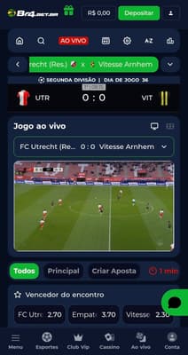 Captura de tela das apostas ao vivo na casa da Br4bet exibindo o streaming e odds para palpites.
